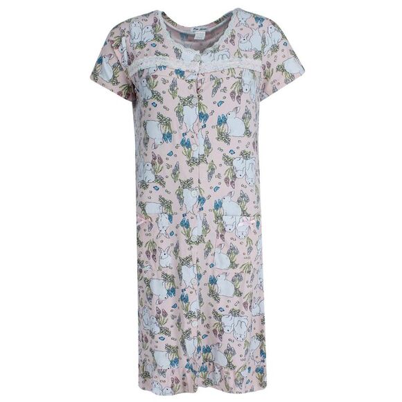 Miss Lillian Women's Floral Bunny Ruffle Short Sleeve Sleep Gown - Picture 1 of 4